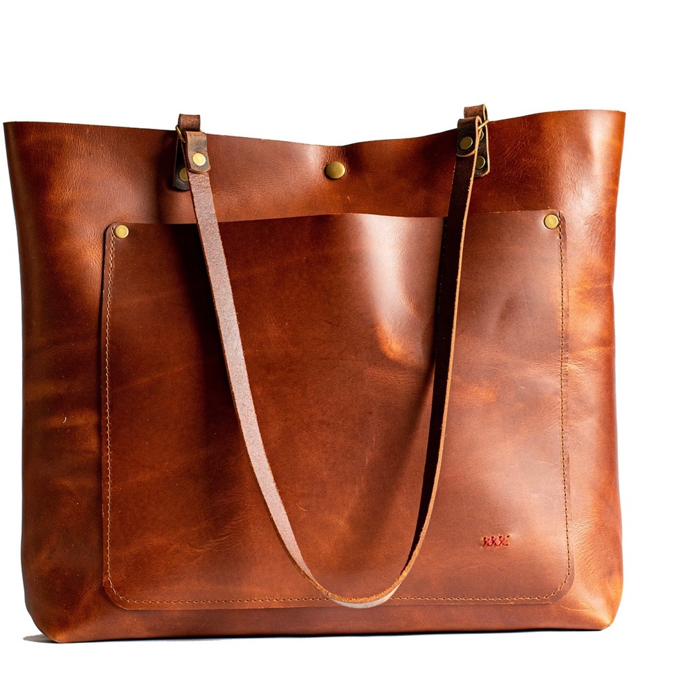 Made in USA In Blue Handmade Leather Tote Bag Bourbon Originally $358.00